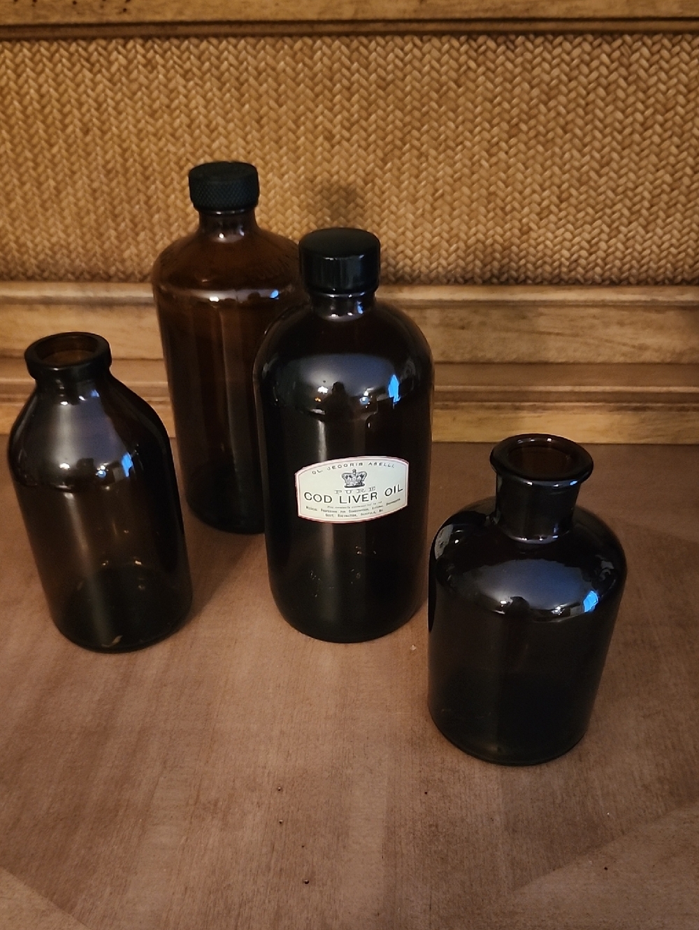 Vintage Medical Bottles Set - Amber Glass Apothecary Decor